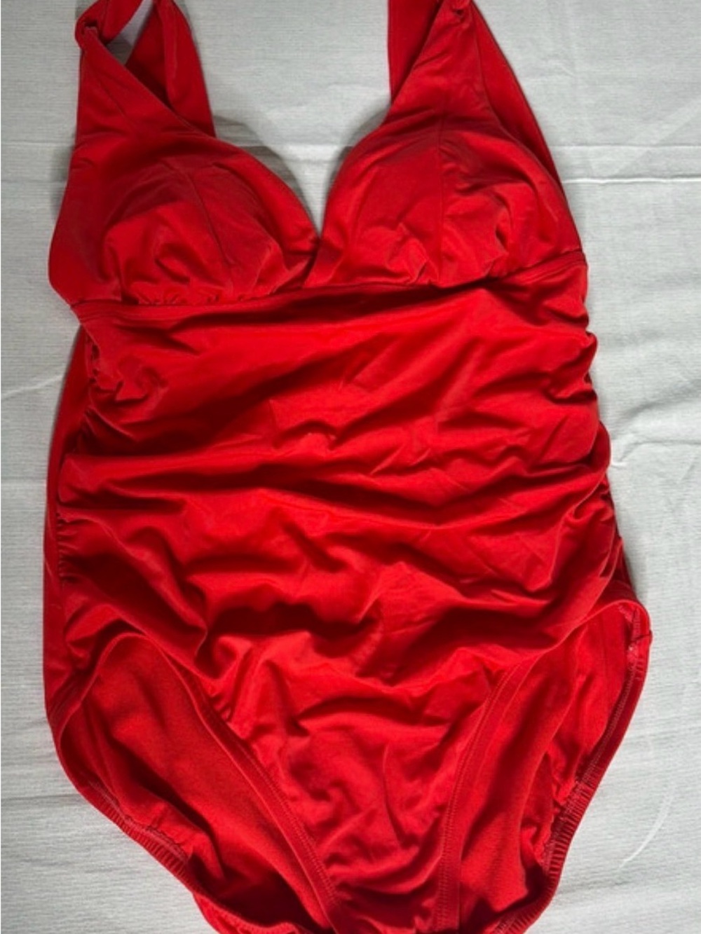 Time and Tru Bright Red Ruched Bandeau One-Piece Swim